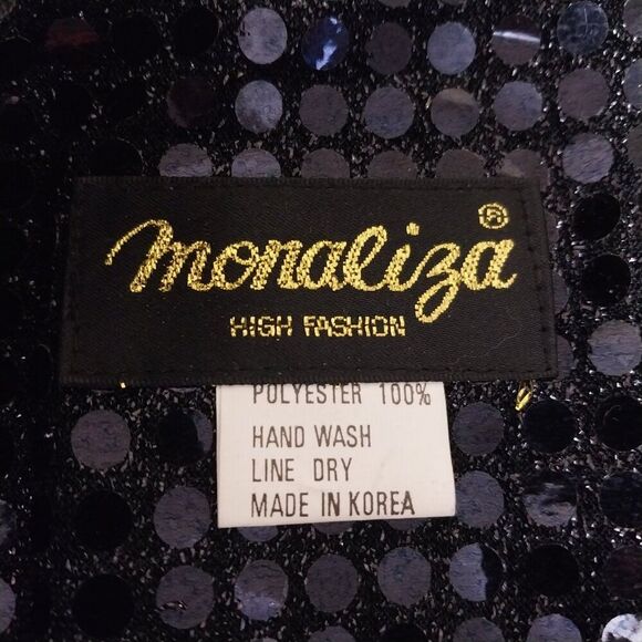 Vtg Monaliza blazer Womens 2X black sequined notch collar single button Flashy - Picture 3 of 6